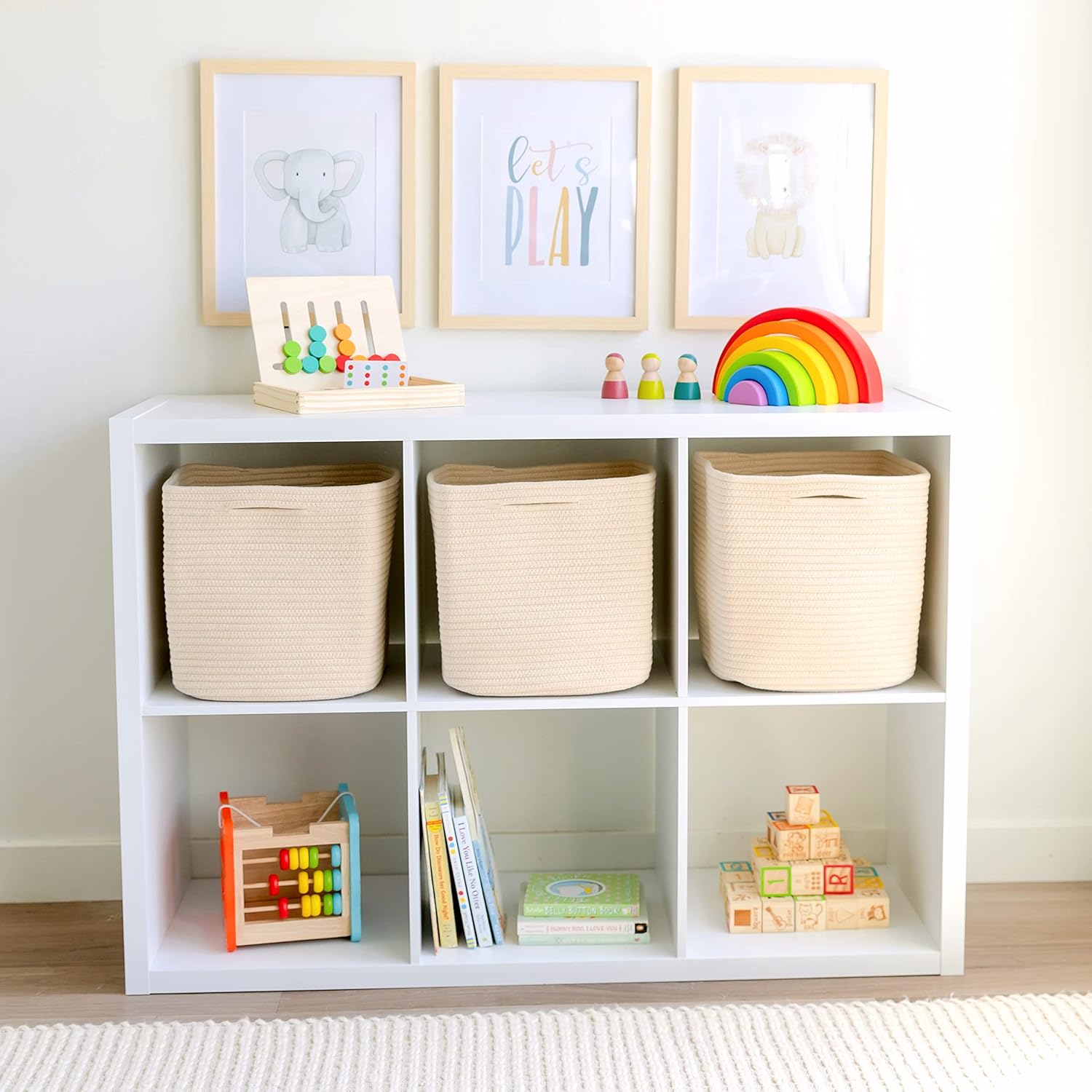 NaturalCozy Storage Cubes 11 Inch Cotton Rope Woven Baskets for Organizing, 3-Pack | Cube Storage Bin | Square Storage Baskets for Shelves Organizer, Classroom, Kids Toy Bins, Closet, Baby Nursery