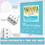 Watercolor Paper Pad, Watercolor Sketchbook 9" x12” 140lb/300gsm, Spiral Bound - Image 2