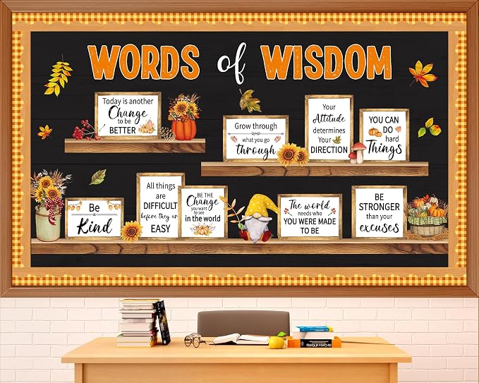 Fall Thanksgiving Bulletin Board Set Bookshelf Words of Wisdom Bulletin Board by ojustbeok