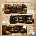 iLAND Dollhouse Furniture Sectional Dollhouse Couch Set Brown Faux Leather Sofa - Image 3