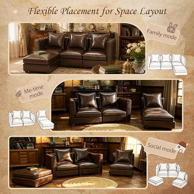iLAND Dollhouse Furniture Sectional Dollhouse Couch Set Brown Faux Leather Sofa - Image 3