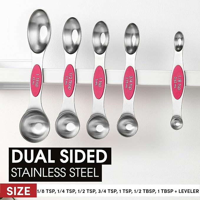 Spring Chef Pink Stainless Steel Magnetic Measuring Spoons Set of 8 - Image 3