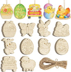 80PCS Wooden Easter Ornaments to Paint, 10 Styles DIY Blank Unfinished Wood Egg by Sophena