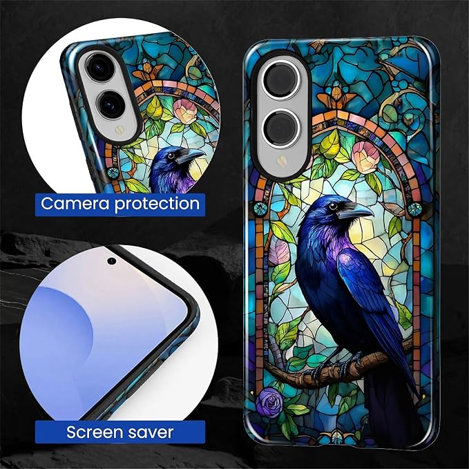 for Samsung Galaxy S25 Edge Case, Crow Faux Stained Glass Pattern Glossy 2 in 1 - Image 6