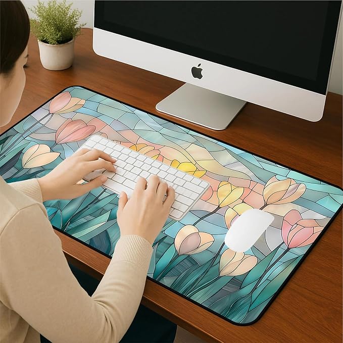Faux Colorful Glass Desk Mat, Tulip Long Mouse Pad, Large Gaming Computer - Image 7