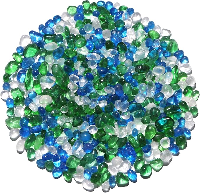 QYGL 0.55LB Green Mixed Clear Glass Pebbles, Tumbled Sea Glass Stones by QYGL