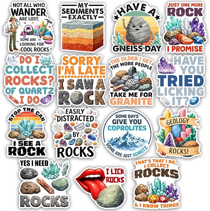 TODOLIA Rockhound Rockhounding Sticker Pack, Geology Gemstones Crystals Geodes by Todolia