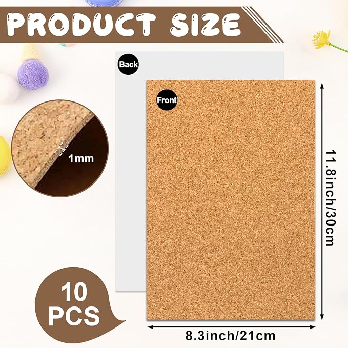 10 PCS Self Adhesive Cork Sheets 8.26×11.8 Inch×1mm | Cork Backing Sheets - Image 2