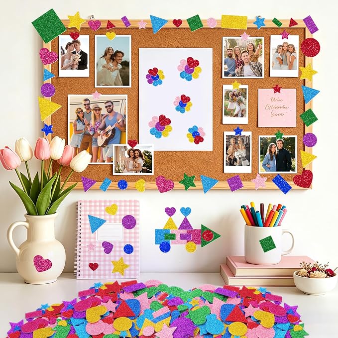 1000Pcs Glitter Foam Stickers, Colorful Self Adhesive Geometric Foam Stickers - Image 6
