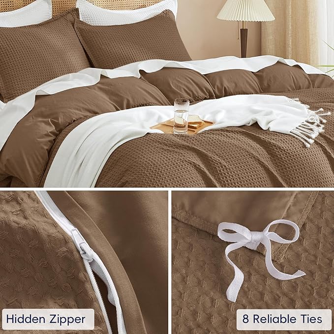 PHF Waffle Duvet Cover Set King Size, No Snagging Ultra Soft Luxury Textured - Image 5