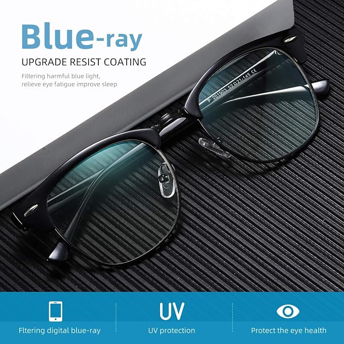 Blue Light Blocking Glasses Vintage Half Frame UV Clear Lens Anti Eyestrain - Image 5