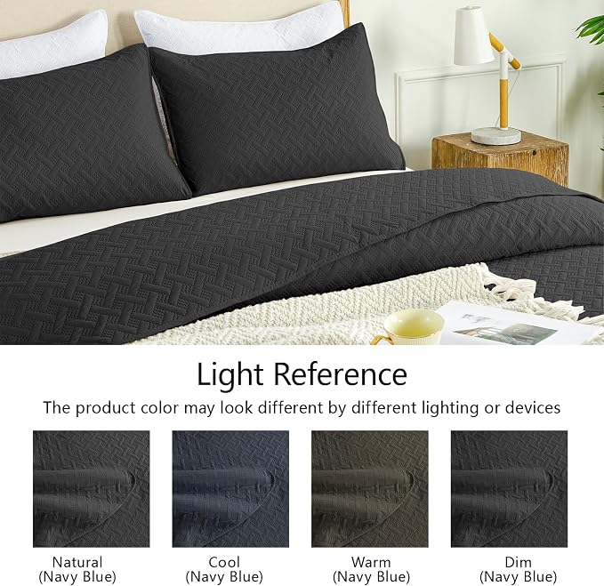 FLYMME Queen Quilt Bedding Set Black Lightweight Bedspreads Full Size, Soft - Image 5