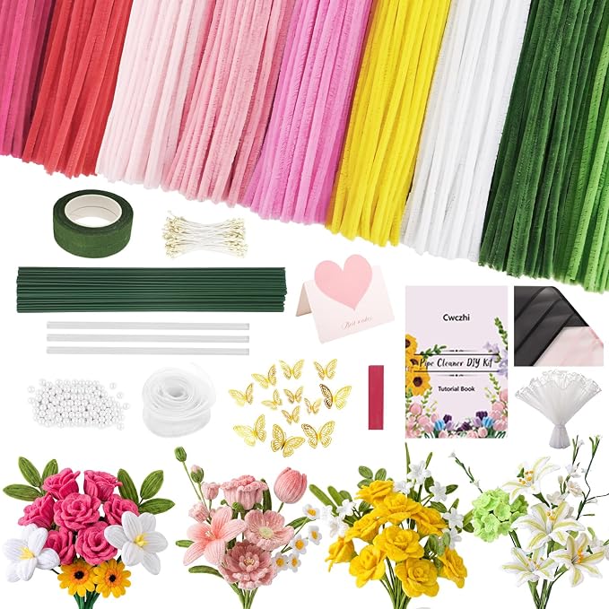 Cwczhi 600 PCS Pipe Cleaners Craft, 9 Colors Pipe Cleaner Bulk Flower Kit | by Unknown