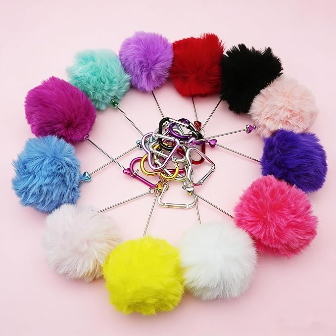 Beadable Heart Pom Pom Keychain Blank Bar - Image 2