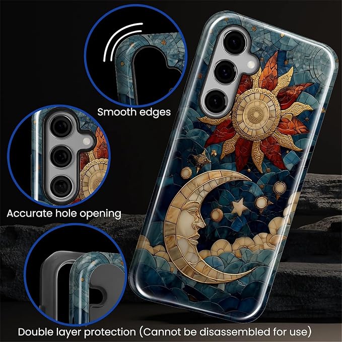 Case for Samsung Galaxy S26 Case, Sun Moon Stars Faux Stained Glass Design- - Image 4