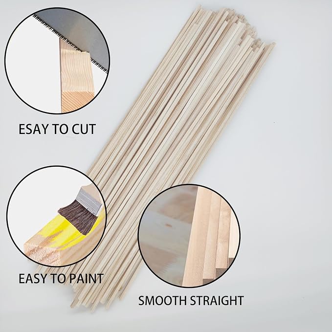 120Pcs Balsa Wood Sticks, Wood Strips Balsa Square Wooden Dowels Hardwood - Image 4
