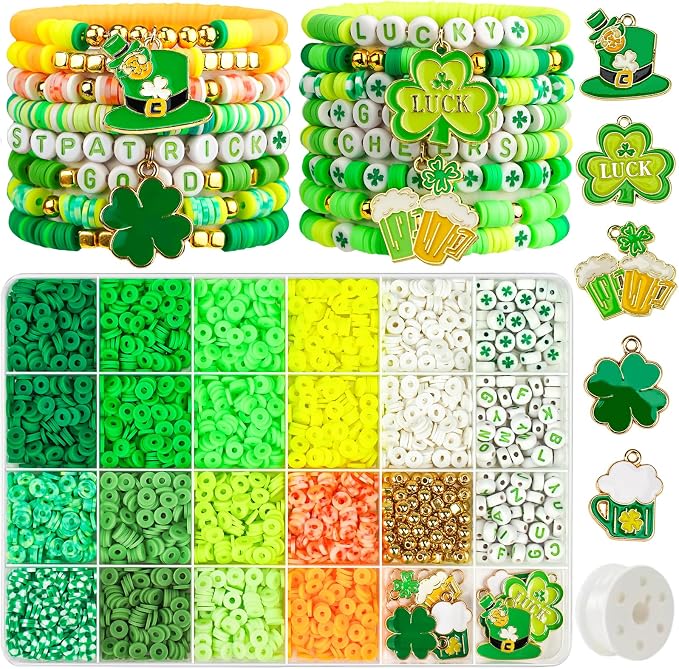 Gionlion 3000 Pcs St Patricks Day Accessories, St Patricks Day Green Clay Beads by Gionlion