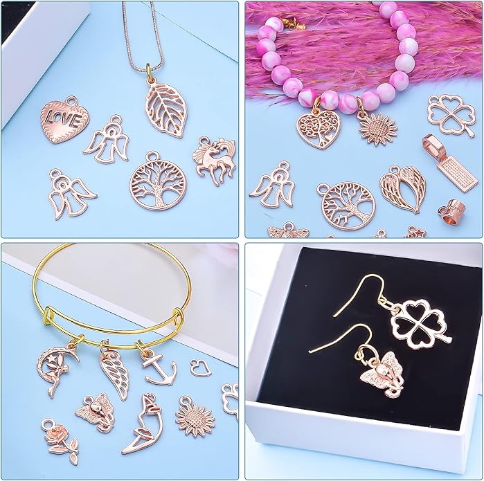 100pcs Rose Gold Mixed Charms Pendants Tibetan Alloy Vintage Charms Wholesale - Image 5