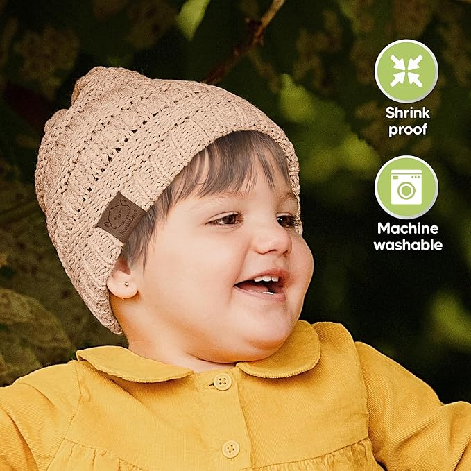 3-Pack Baby Beanies for Boys, Girls - Stretchy Knit Baby Hats, Cute Newborn & Toddler Winter Hat, Soft & Warm Infant Beanie 6-36 Months (Pale, M)