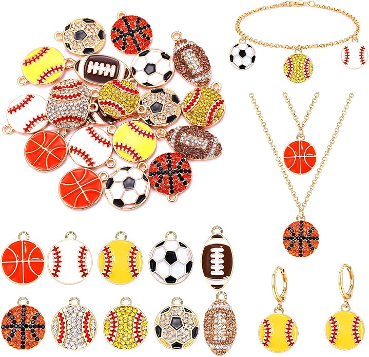 20PCS Sports Charms Enamel Basketball Baseball Pendant Charms - Image 2