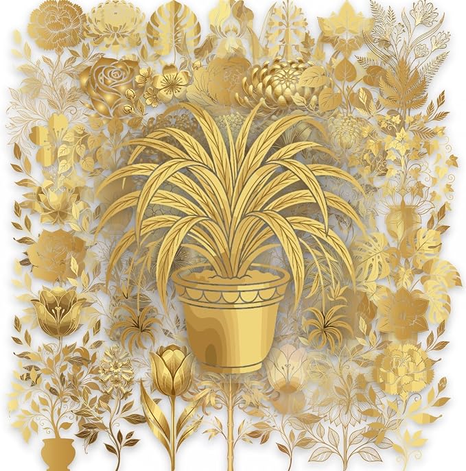 50PCS Gold Foil Floral Stickers, Metallic Botanical Decals, Waterproof PET by Unknown