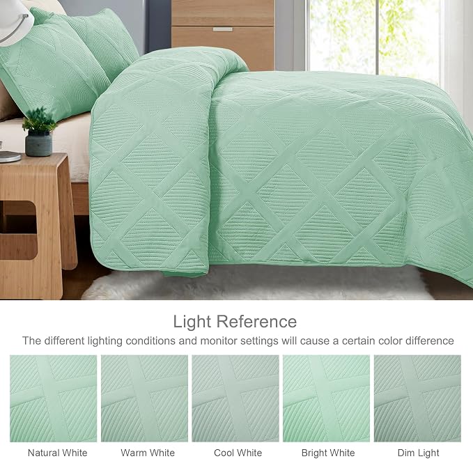 Exclusivo Mezcla Oversized King Quilt Set- Light Green Cal King Quilts Bedding - Image 3