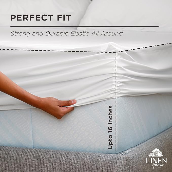 Linen Home 100% Cotton Percale Weave Fitted Sheet, Queen Size, 1 Deep Pocket - Image 3