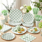 Pickmesh 400 Pcs Sage Green and White Checkered Party Decorations Set Light - Image 4