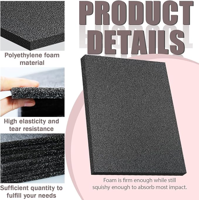 32 Pcs 12" x 8" x 0.5" Polyethylene Foam Sheets Black Foam Padding - Image 3