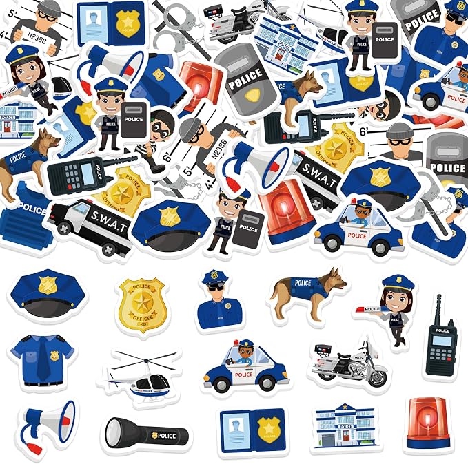 300Pcs Police Foam Stickers, Self-Adhesive Police Car Dog Stickers Cop Themed by Bonieset