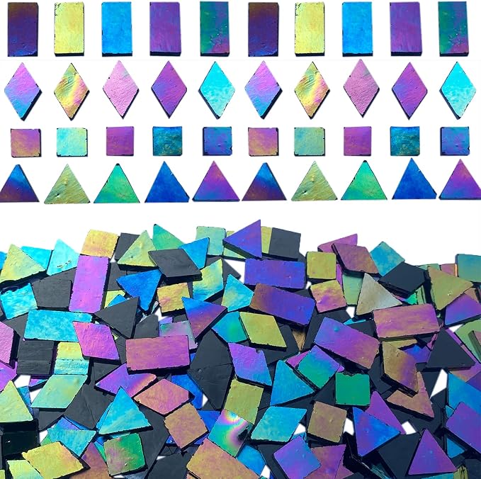 Iridescent Black Glass Mosaic Tiles, 280 Pieces Mixed 4 Shapes Stained Glass - Image 2