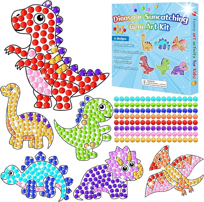 Qyeahkj 6 Pcs Dinosaur Arts Crafts DIY Dino Gem Diamond Suncatcher Crafts by Qyeahkj