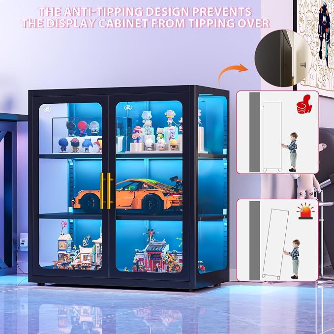 34" Display Cabinet with Glass Doors, 4-Tier Curio Cabinet with Many Color - Image 8