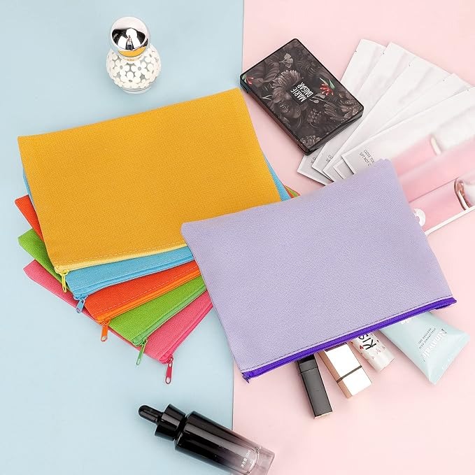 12 Pieces Cotton Canvas Makeup Bag, Blank DIY Craft Bag - Image 3