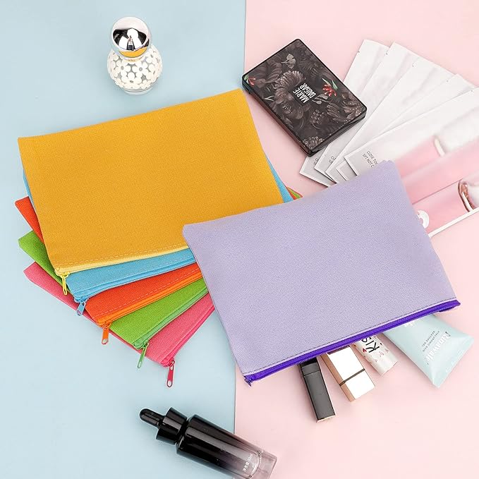 12 Pieces Cotton Canvas Makeup Bag, Blank DIY Craft Bag - Image 3