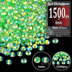 1500pcs 6mm Resin Rhinestones Bulk, Transparent Grass Green AB Flatback Round - Image 2
