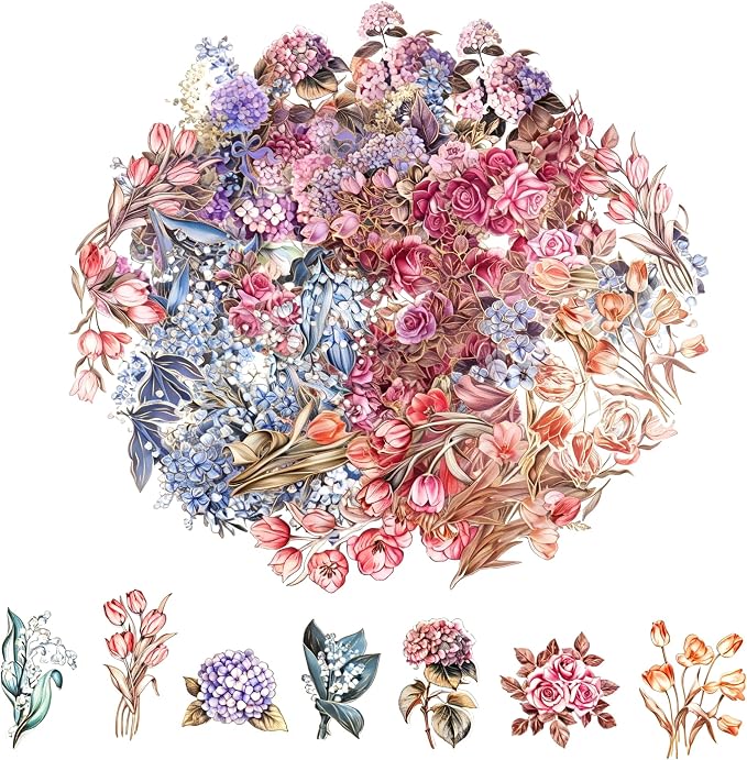 80Pcs Natural Flower Stickers for Scrapbooking, Self-Adhesive Transparent by Weenkilly