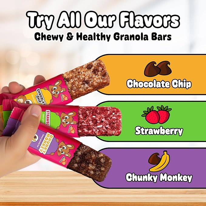 Snakkidz Organic Chewy Granola Bar, Allergen Free, Made with Avocado Oil, Low Sugar (45 Bars, Strawberry)