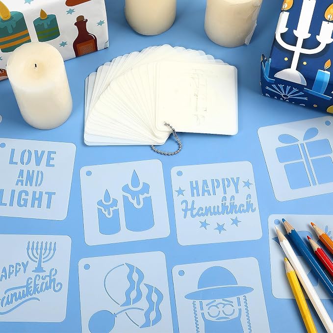 Augshy 56pcs Hanukkah Stencils, Chanukkah Dreidel Menorah Cupcake Stencils - Image 4