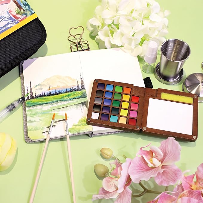 Pagather 24 Colors Mini Watercolor Travel Set, Portable Watercolor Kit - Image 8