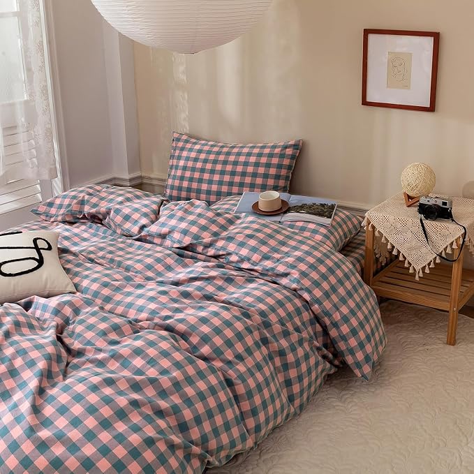 mixinni Plaid Duvet Cover Set King Purple - Image 2