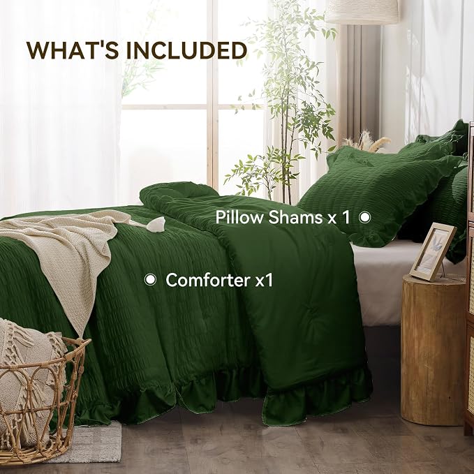 JOLLYVOGUE Dark Green Twin Size Comforter Set, 2 Pieces Seersucker Lightweight - Image 6