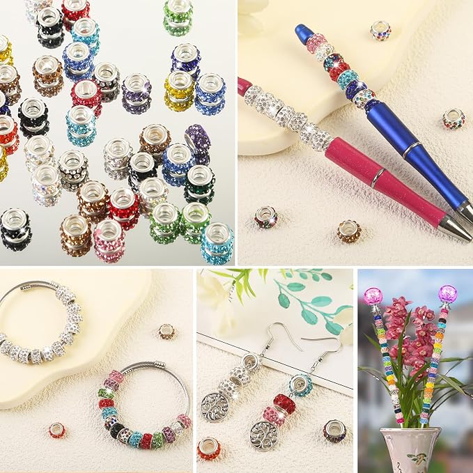 400 Pieces Large Hole Beads Mixed Color Rhinestone European Beads Large Hole - Image 4