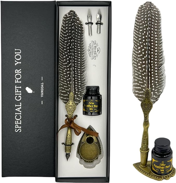 VANGOAL Vintage Feather Pen and Ink Set, Classic Series Pheasant Quill Pen by VANGOAL