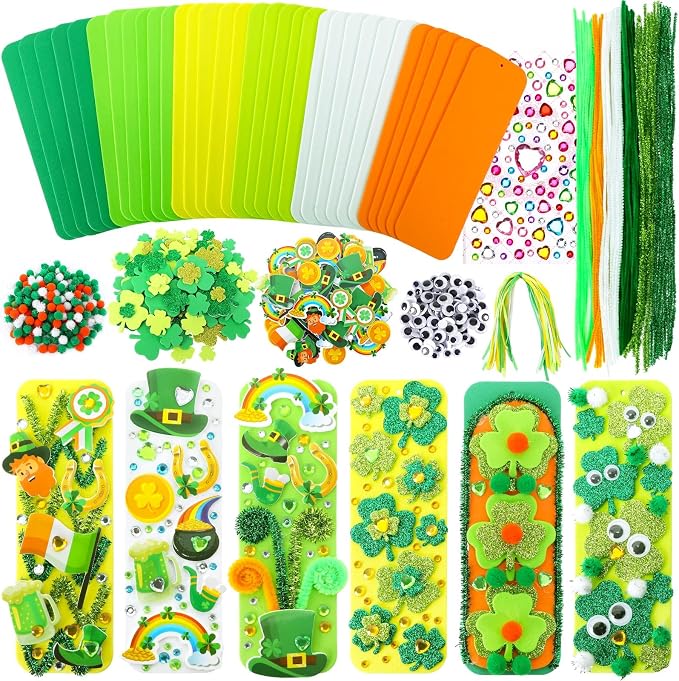 JULBEAR 36 Sets St Patricks Day Bookmark Craft Kits Foam Shamrock Arts | Blank by JULBEAR