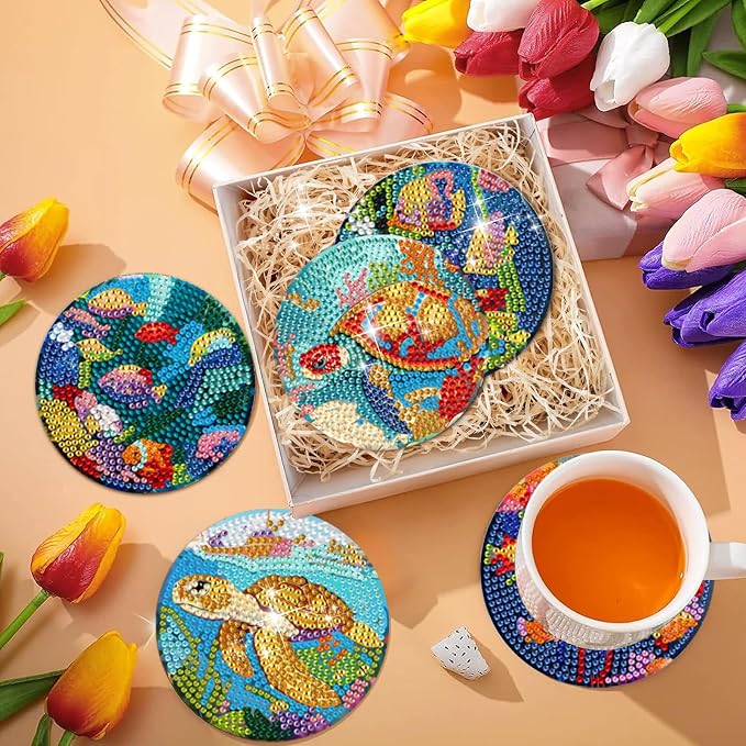 EWJRNSF 8 PCS Small Diamond Art Coasters Kits, Diamond Painting Coasters - Image 4