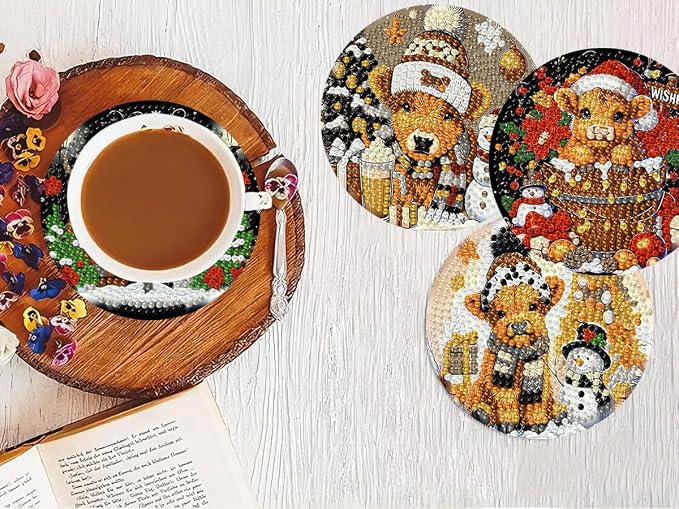 8 PCS Christmas Diamond Art Coasters Kits Highland Cows Coaster Kits | Diamond - Image 7