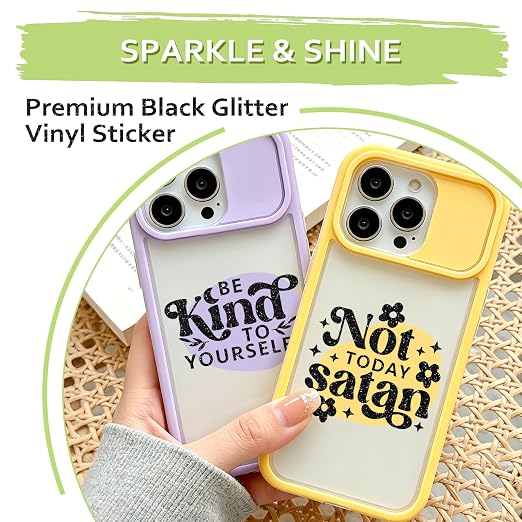 TECKWRAP Black Glitter Vinyl Permanent – Shimmer Vinyl Adhesive Vinyl Roll 1ft - Image 3