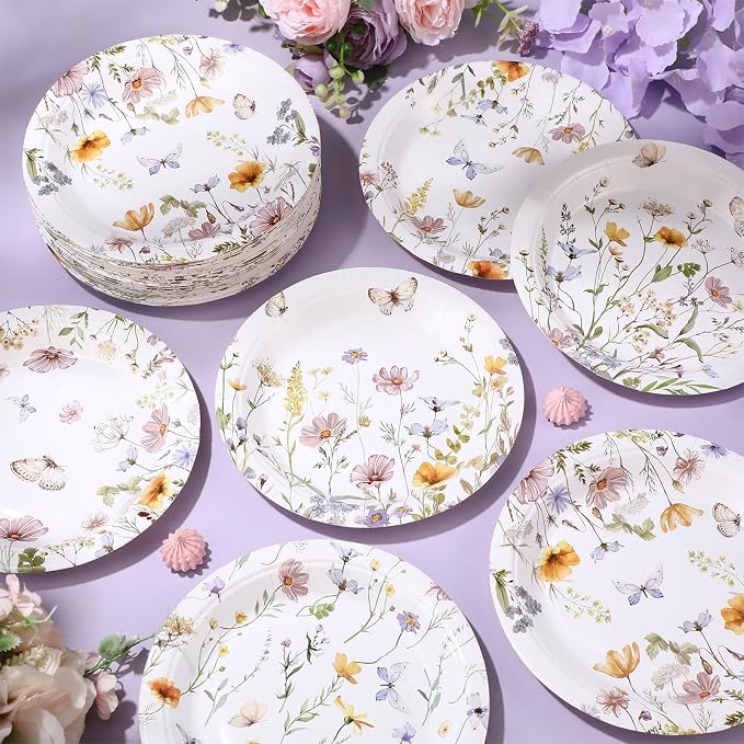 Funnymoom 60 Pcs 7 Inch Floral Party Plates Wildflower Paper Plates Spring - Image 6