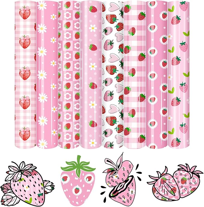 HTVSTD Pink Strawberry Heat Transfer Vinyl 8Sheets 12×10in Iron on Vinyl | by CraftingEveryday